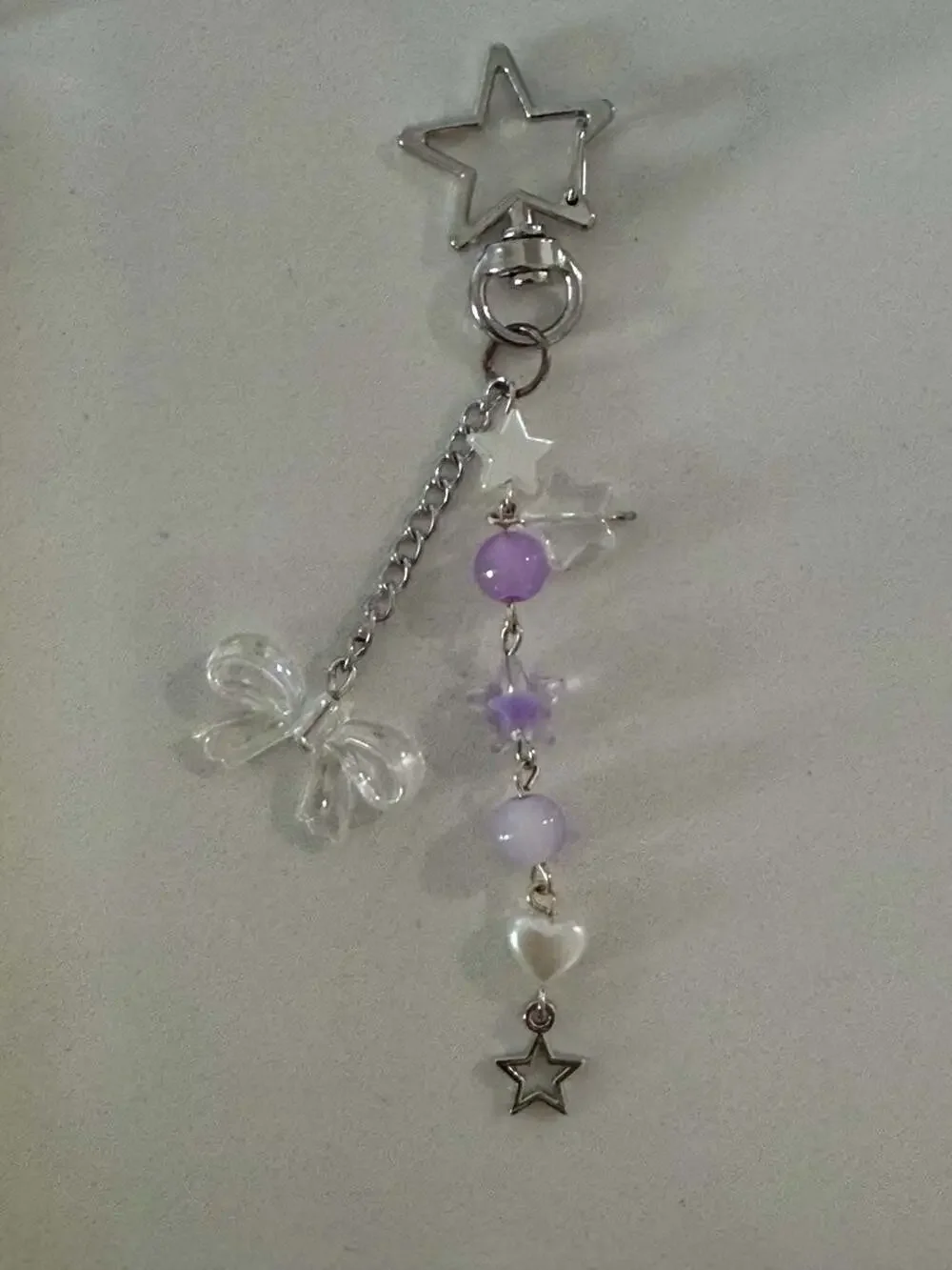 Handmade Y2K Aesthetic Beaded Star and Bow Bag Charm Keychain